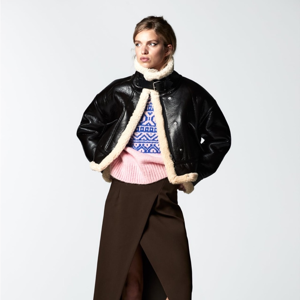 Zara FAUX LEATHER FLEECE COLLAR JACKET REF. 4341/724